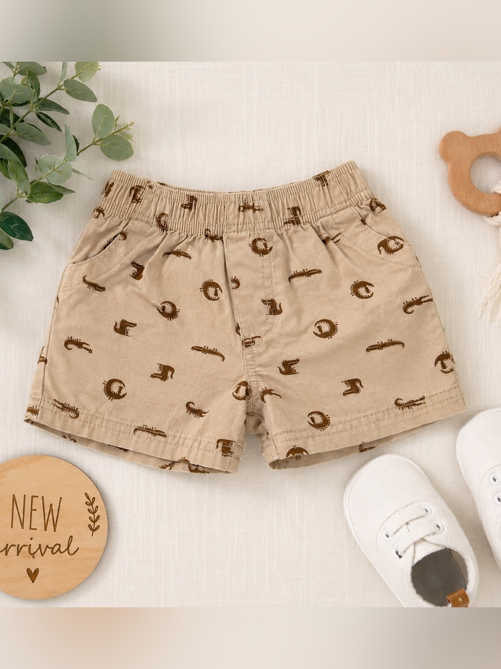 Garanimals Baby Boys Khaki Safari Animal Print Shorts Size 3-6 Months Cotton